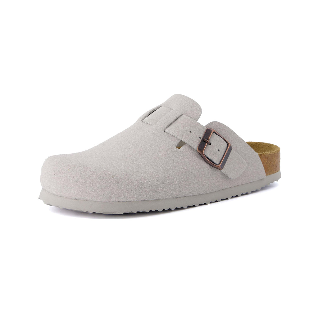 CUSHIONAIRE Hana Womens Clogs | Comfortable Vegan Suede Clogs for Women | Slip On Potato Shoes with Cork Footbed & Arch Support, Ivory 11