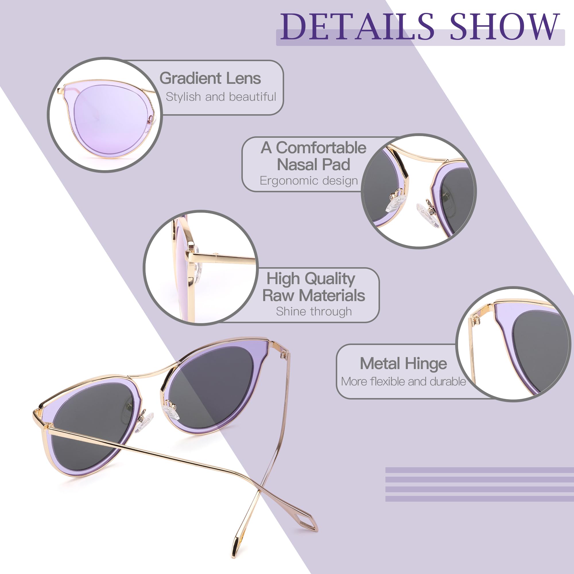 SIPHEW Womens Oversized Cat Eye Mirrored Sunglasses Polarized - Trendy Large Fashion Shades with UV400 Protection for Women