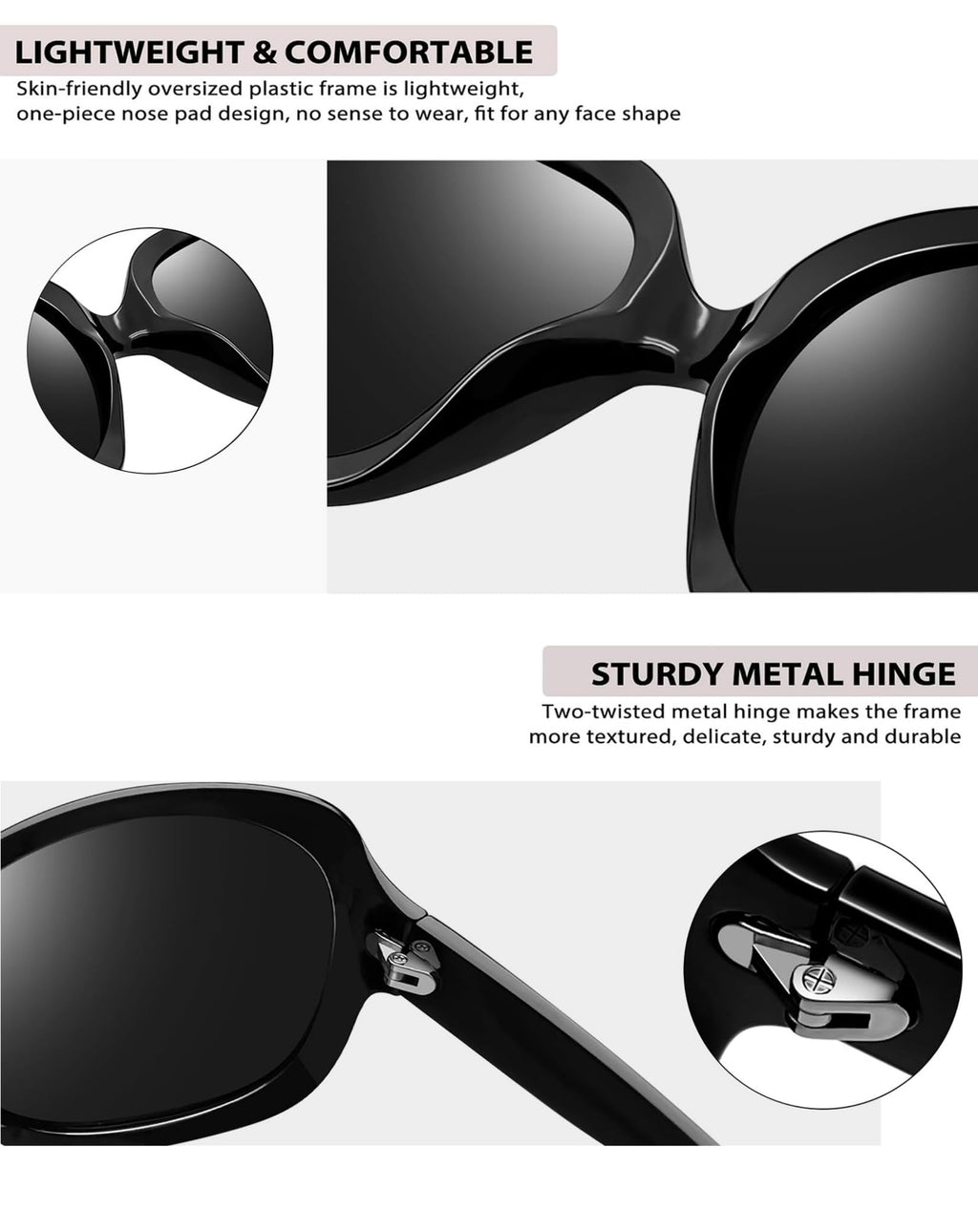Joopin Oversized Sunglasses Womens Trendy, Polarized Big Black Sun Glasses for Woman UV Protection, Retro Ladies Large Square Shades Sunnies