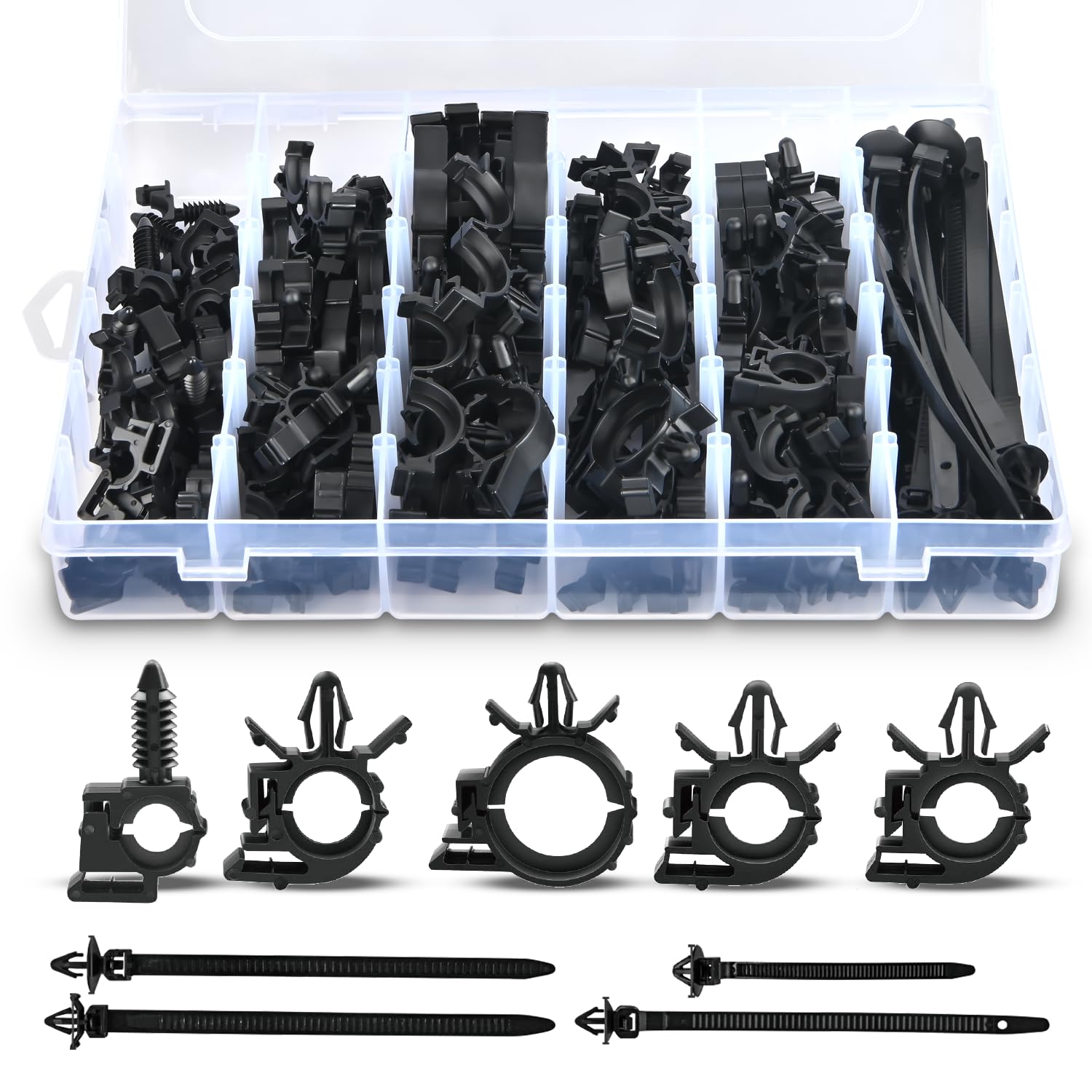 GOOACC 130Pcs Car Wire Loom Routing Clips Assortment - 9 Different Sizes Universal Wiring Harness Routing Clip Replacement Parts for Honda GM Mazda