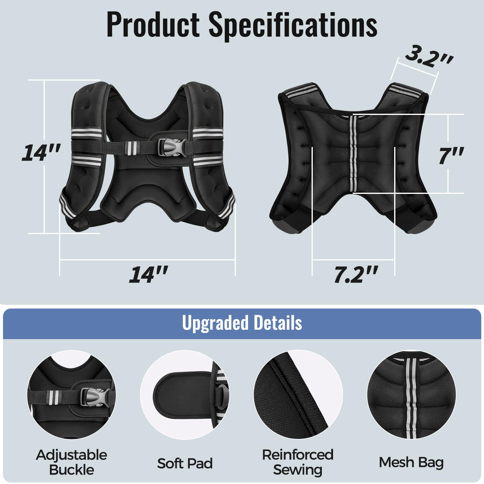 Zeerun Weighted Vest for Women & Men with Reflective Stripe and Adjustable Buckle, Comfortable & Durable Rucking Vest for Walking, Running & Strength Training, 10LBS-Black
