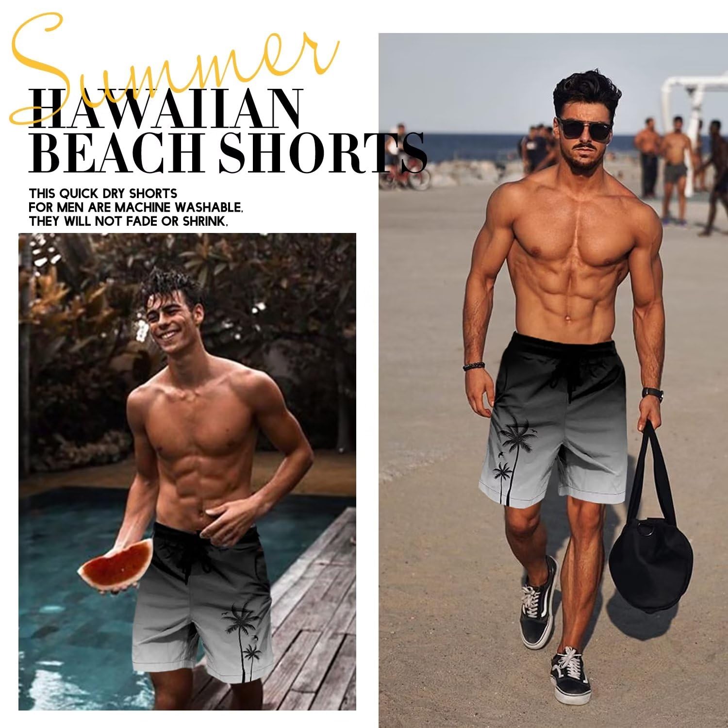 Lzzidou Men's Swim Trunks Mesh Lining Bathing Suit 8 Inch Inseam Swimsuits Hawaiian Beach Shorts with Pockets