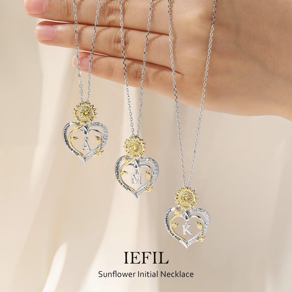 Iefil Valentines Day Gifts for Her - Sunflower Gift for Women, Birthday Gifts for Wife, Sunflower Heart Necklaces, You Are My Sunshine Jewelry for Women