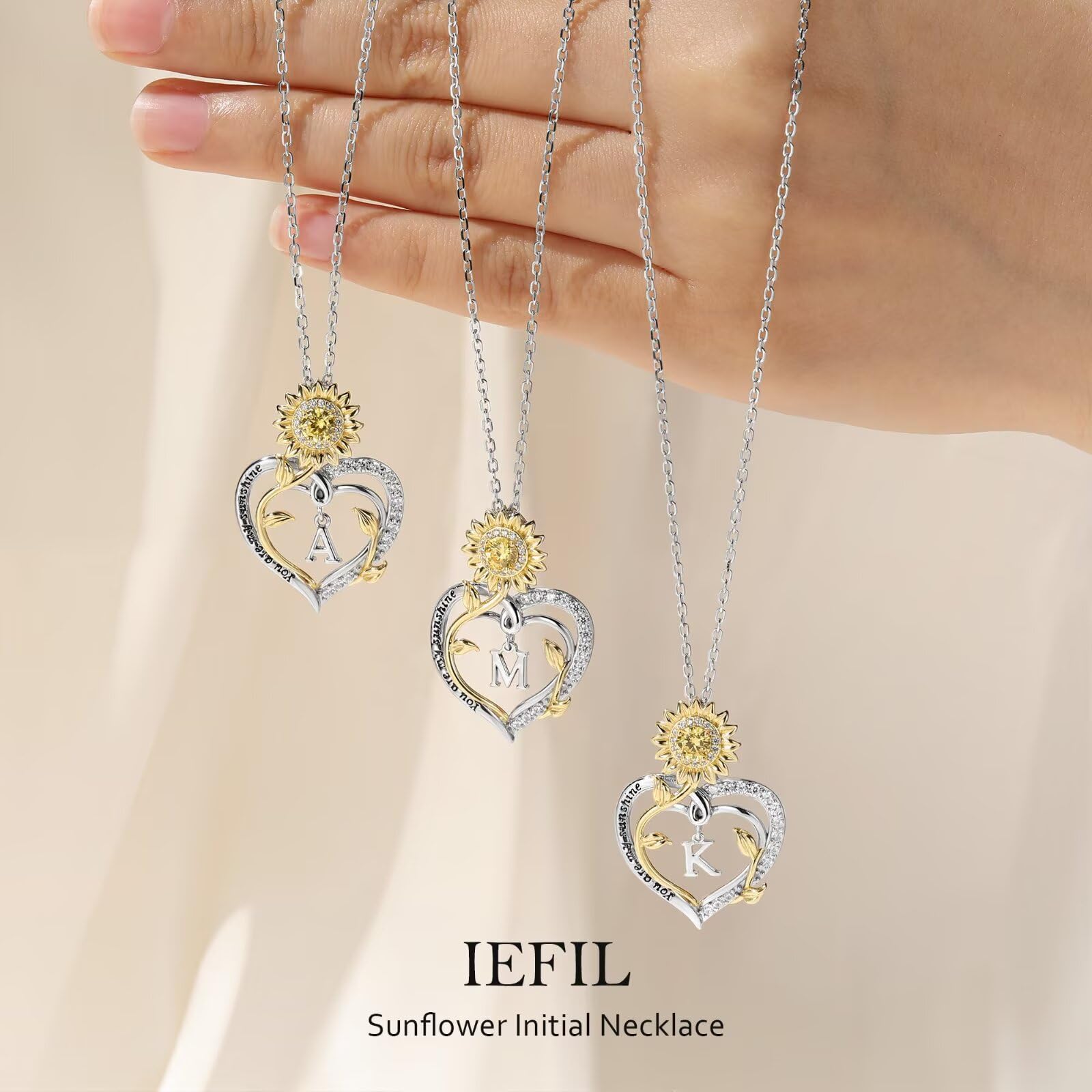 Iefil Valentines Day Gifts for Her Women - Anniversary Women Gifts, Sunflower Heart Initial Necklace, Sunflower Womens Jewelry
