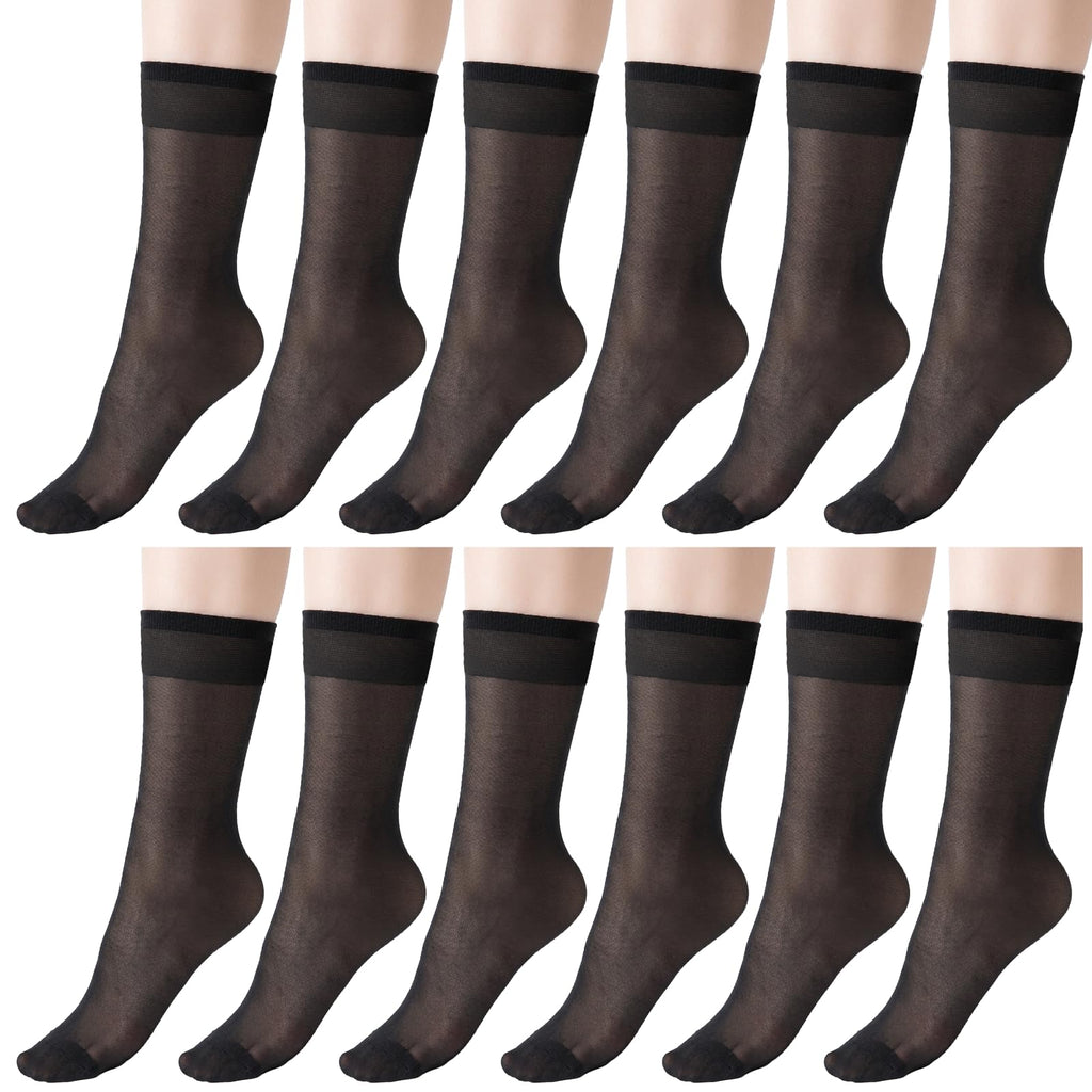 Qulkws 6 Pairs Black Women's Ankle Sheer Nylon Socks, Summer Ultra Thin Cool See Through Silk Socks for Women, Summer Thin Soft Tight Hosiery Reinforced Toe Stylish Socks