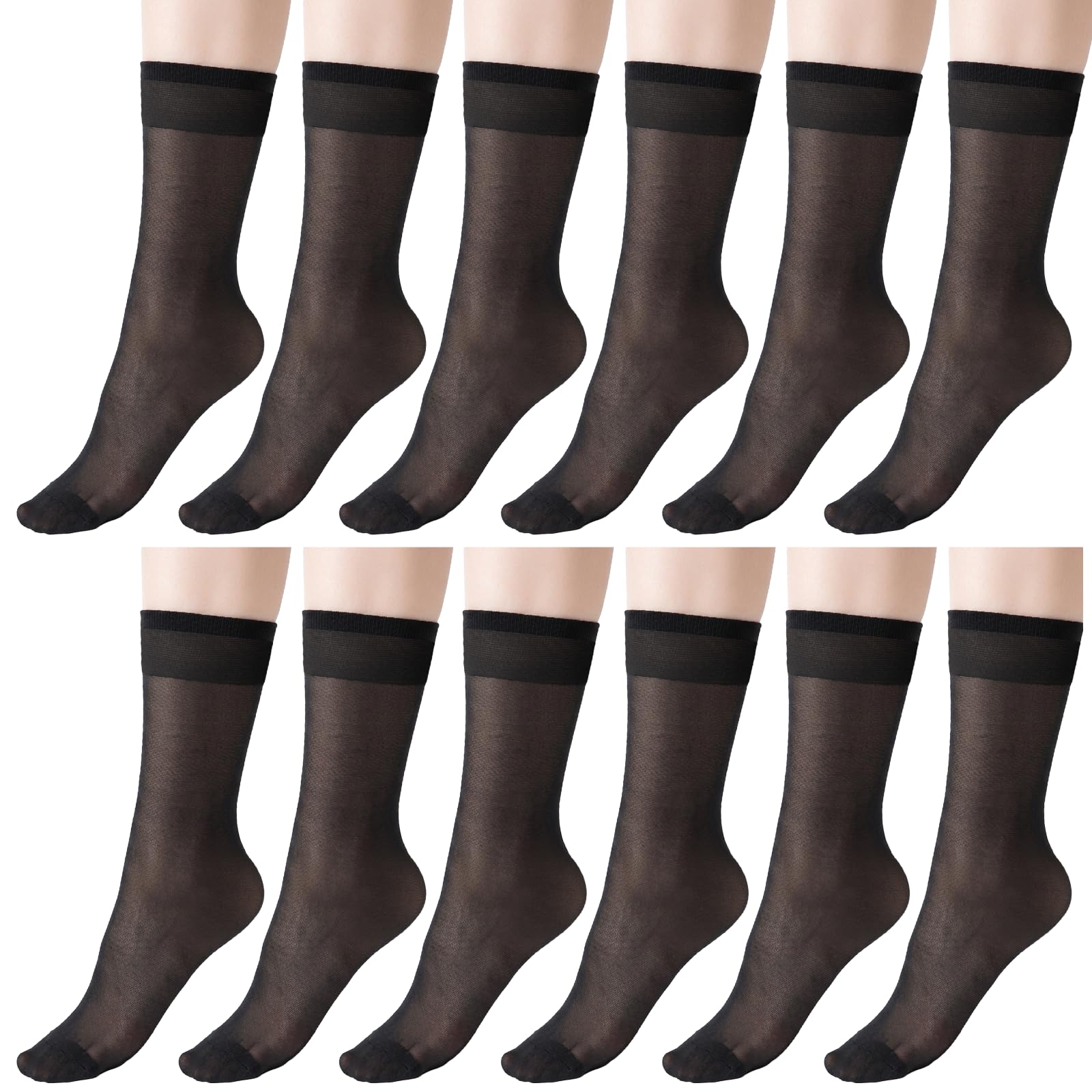Qulkws 6 Pairs Black Women's Ankle Sheer Nylon Socks, Summer Ultra Thin Cool See Through Silk Socks for Women, Summer Thin Soft Tight Hosiery Reinforced Toe Stylish Socks