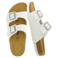 CUSHIONAIRE Lane Cork Footbed Womens Sandals Comfortable Double Buckle Slip On Sandals for Women with Arch Support and Classic Two Strap Design, WHITE 8W