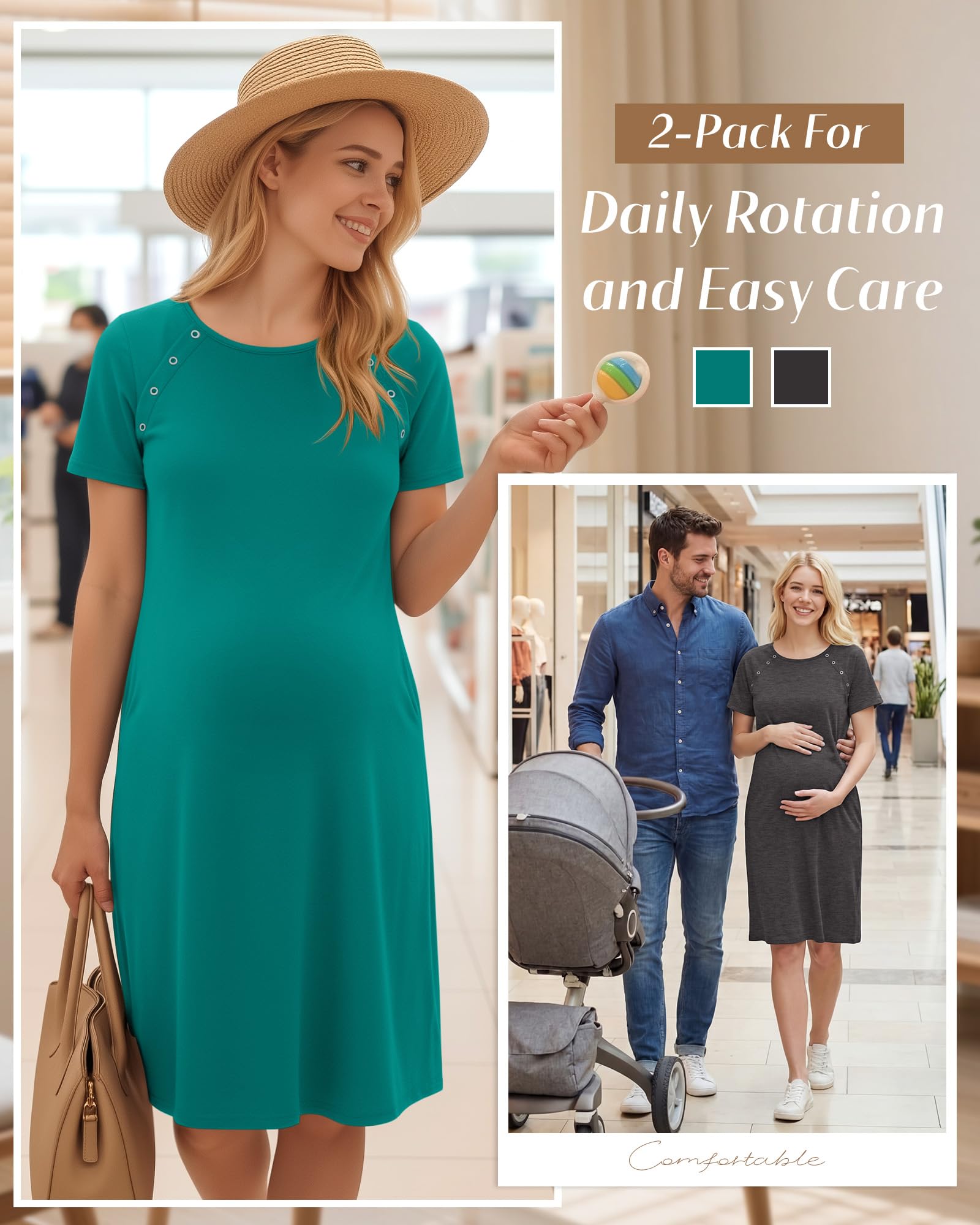 Huukeay 2 Pack Labor and Delivery Hospital Gown, 2-Color, Medium