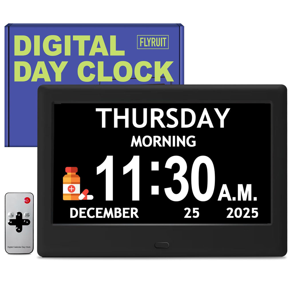 7'' Dementia Clock For Seniors, Large Display Digital Clock With Date, Time, Day Of Week for Elderly, Memory Loss, Alzheimer, 1024*600P HD, 10 Reminders & 6 Alarms, Auto Dimming & DST, Remote Control