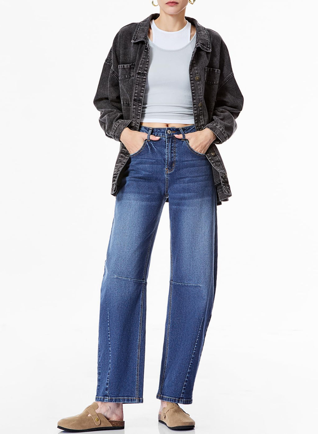 Sidefeel Women's Barrel Jeans Wide Leg Vintage Mid Rise Y2k Baggy Boyfriend Denim Pants Size 10 Blue