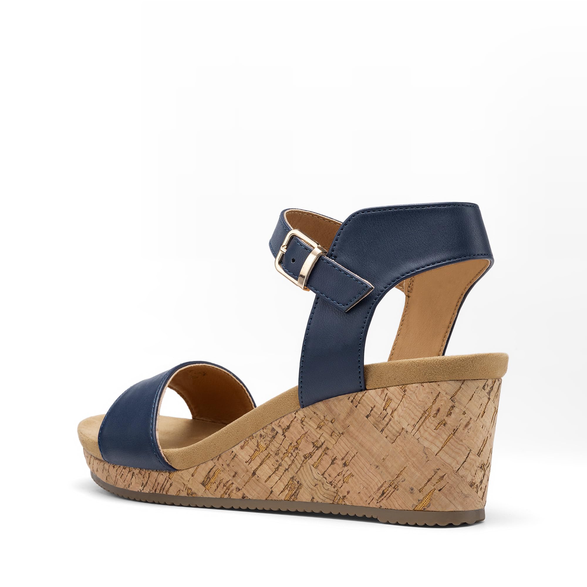 DREAM PAIRS Women's Open Toe Buckle Ankle Strap Platform Wedge Sandals for Women Summer Dressy Shoes,Size 7.5,Navy,NINI-8
