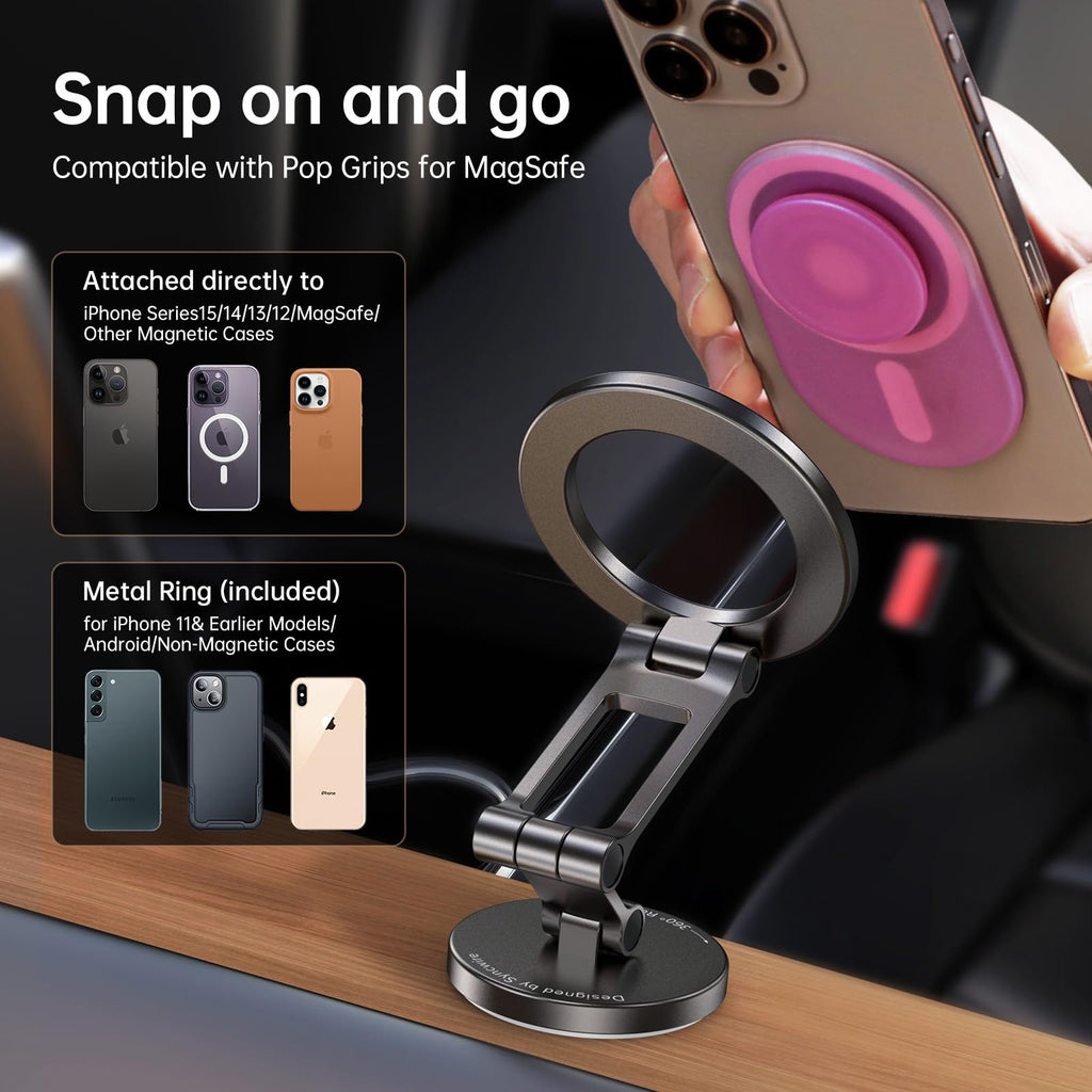 Syncwire Fits MagSafe Car Mount for Car Dash&Tesla Screen[All-Metal] Magnetic Phone Holder, [Flexible Three-axis]360° Rotation Car Mount Strong Magnets Car Phone Holder for iPhone 17 16 15 14 Pro Max