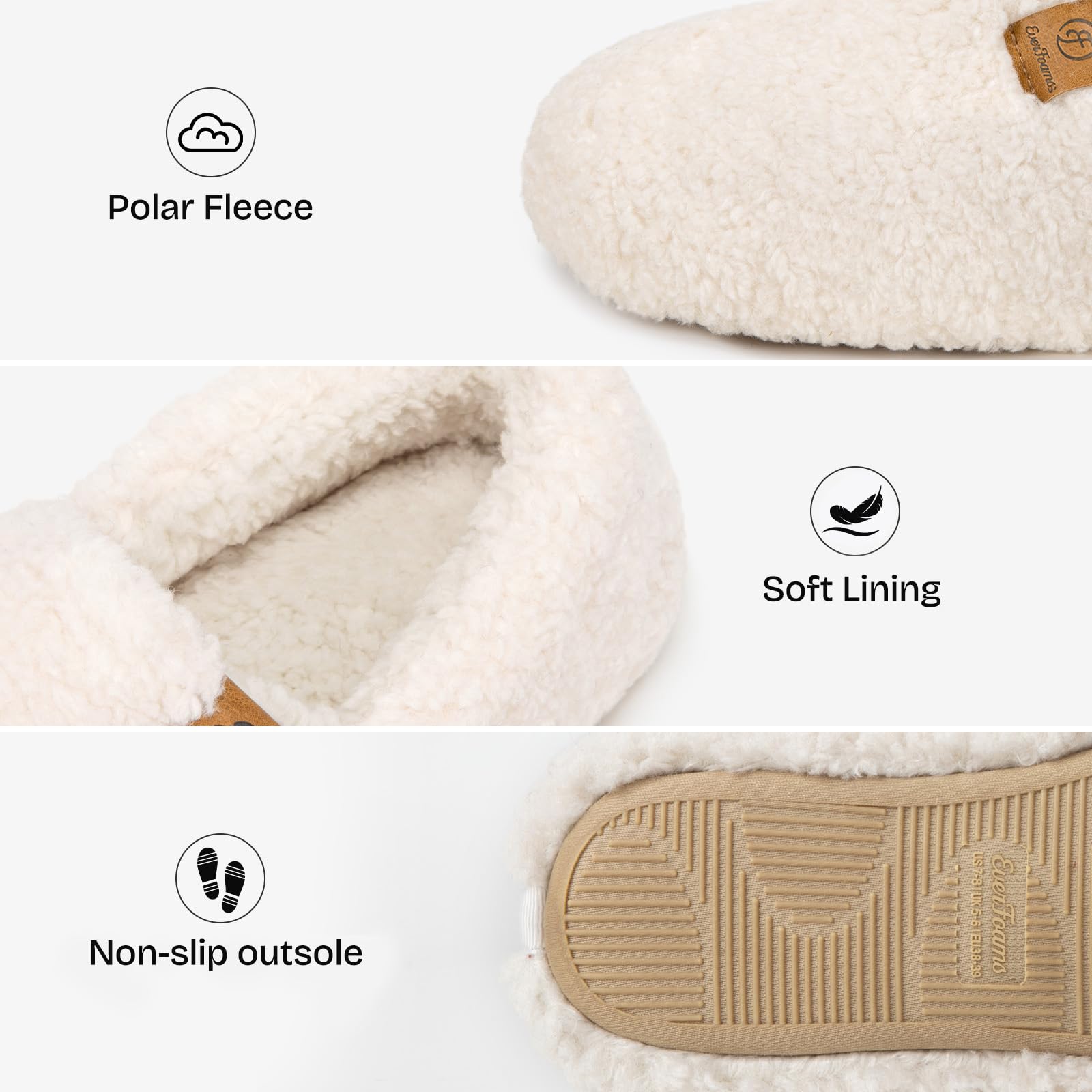 EverFoams Women’s Soft Curly Full Slippers Memory Foam Lightweight House Shoes Cozy Loafer with Polar Fleece Lining Cream White,8.5 US