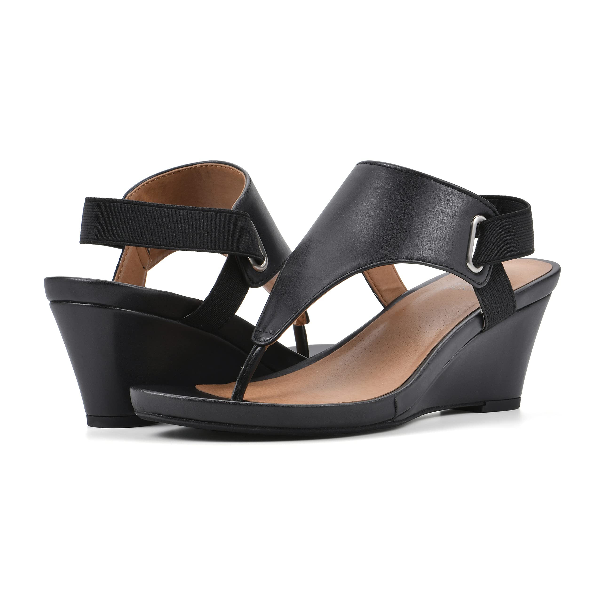 WHITE MOUNTAIN Women's All Dres Wedge Sandal, Black/Smooth, 8 M