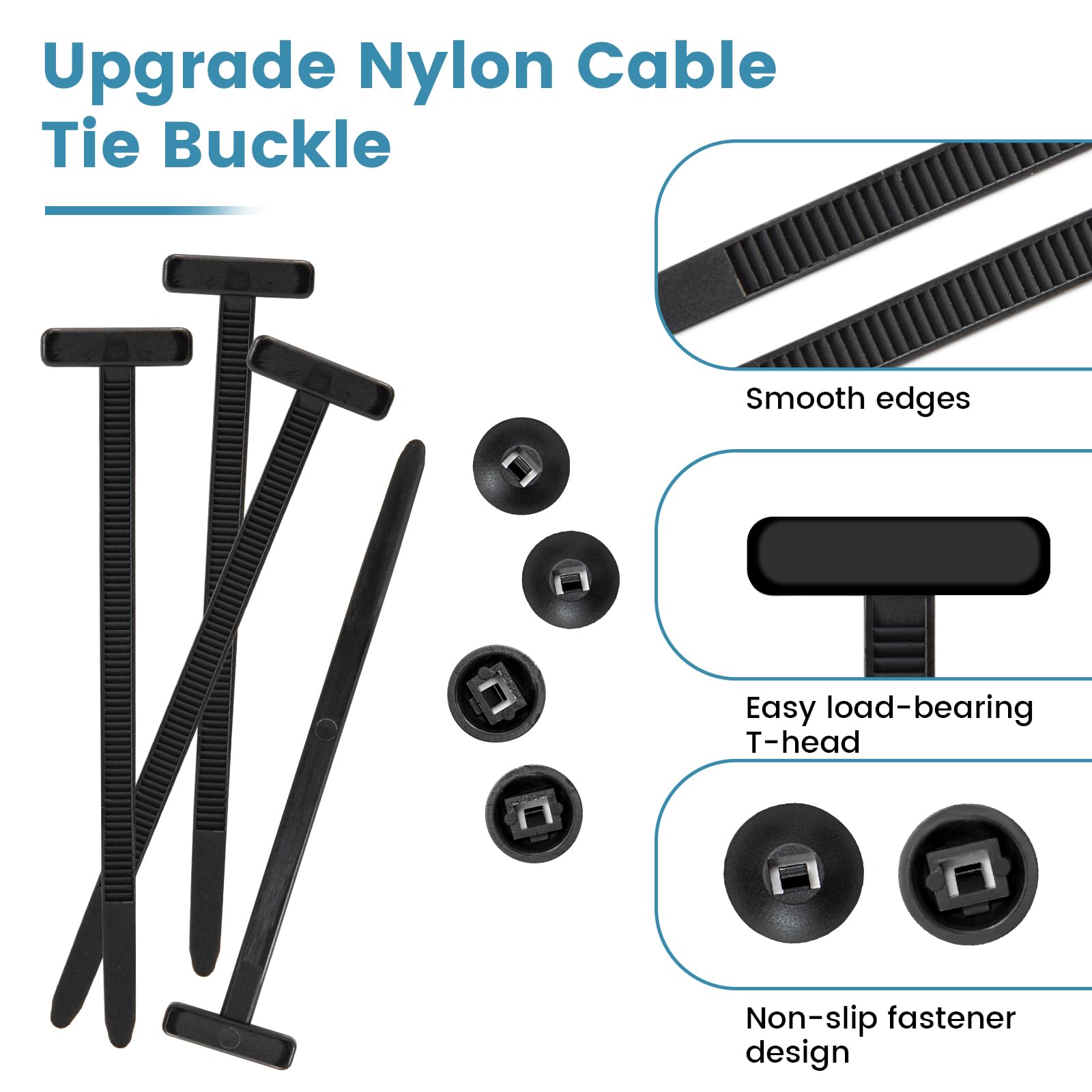 100 Pcs Nylon Universal Cable Tie Buckle, Multifunctional Nylon Cable Ties, Plastic Cable Tie Tool Fasteners, Zipper Clips, Suitable for Car Daily Repair (Black)