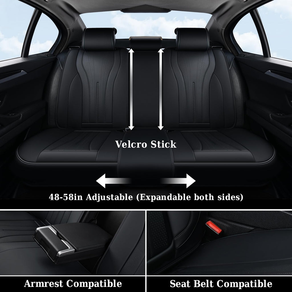 Coverado Car Seat Covers Full Set, Waterproof Nappa Leather Seat Cover for Cars, Luxury Universal Seat Cover, Front and Back Car Seat Protector Car Seat Cushion Fit for Most Cars(Black)