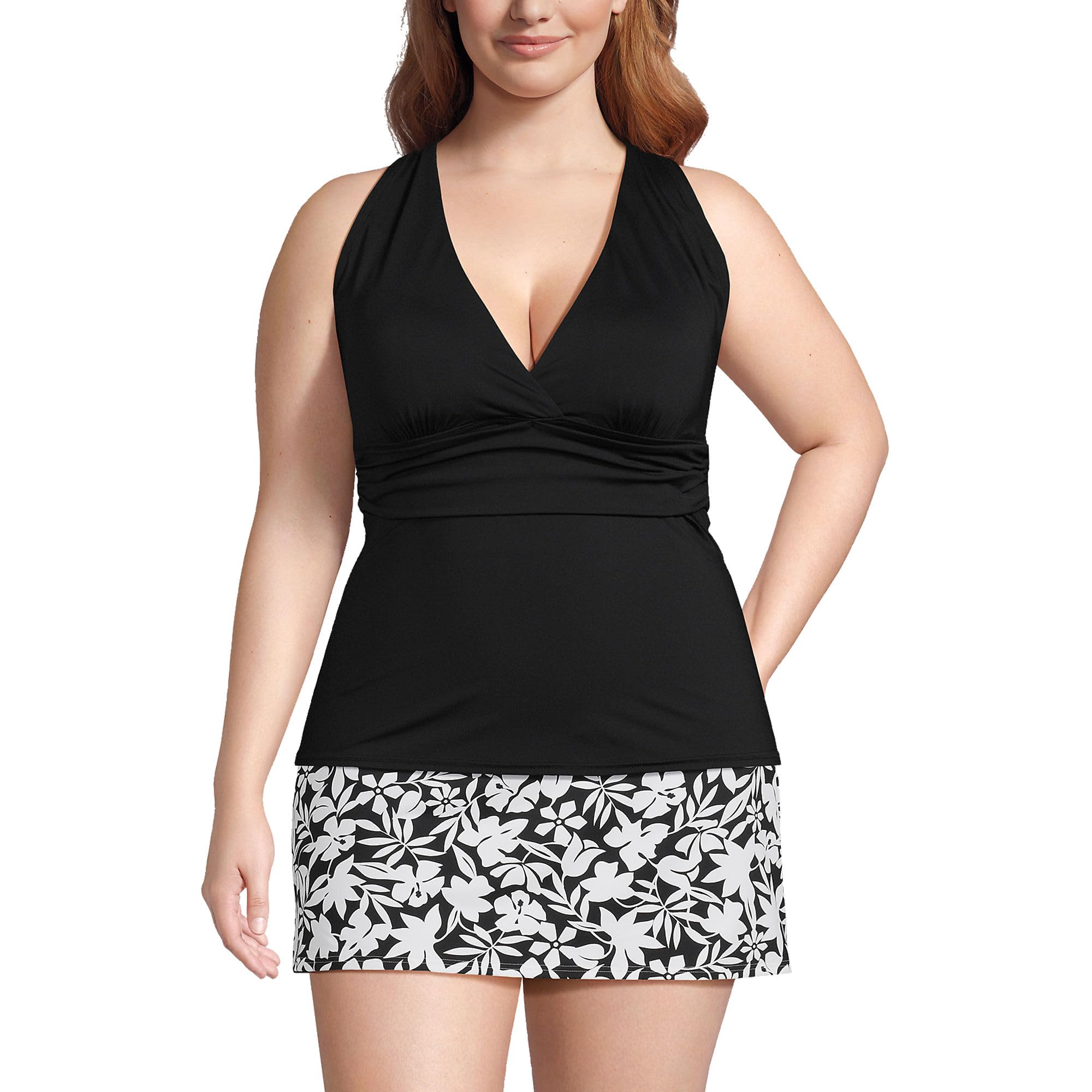 Lands' End Women's Petite V-Neck Plunge X Back Tankini Top X-Small Black
