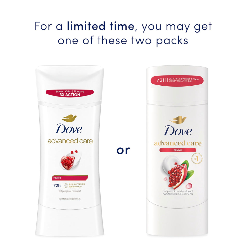 Dove Advanced Care Antiperspirant Deodorant for Women Twin Pack Revive 72 hour sweat and odor protection 2.6 oz (Packaging May Vary)