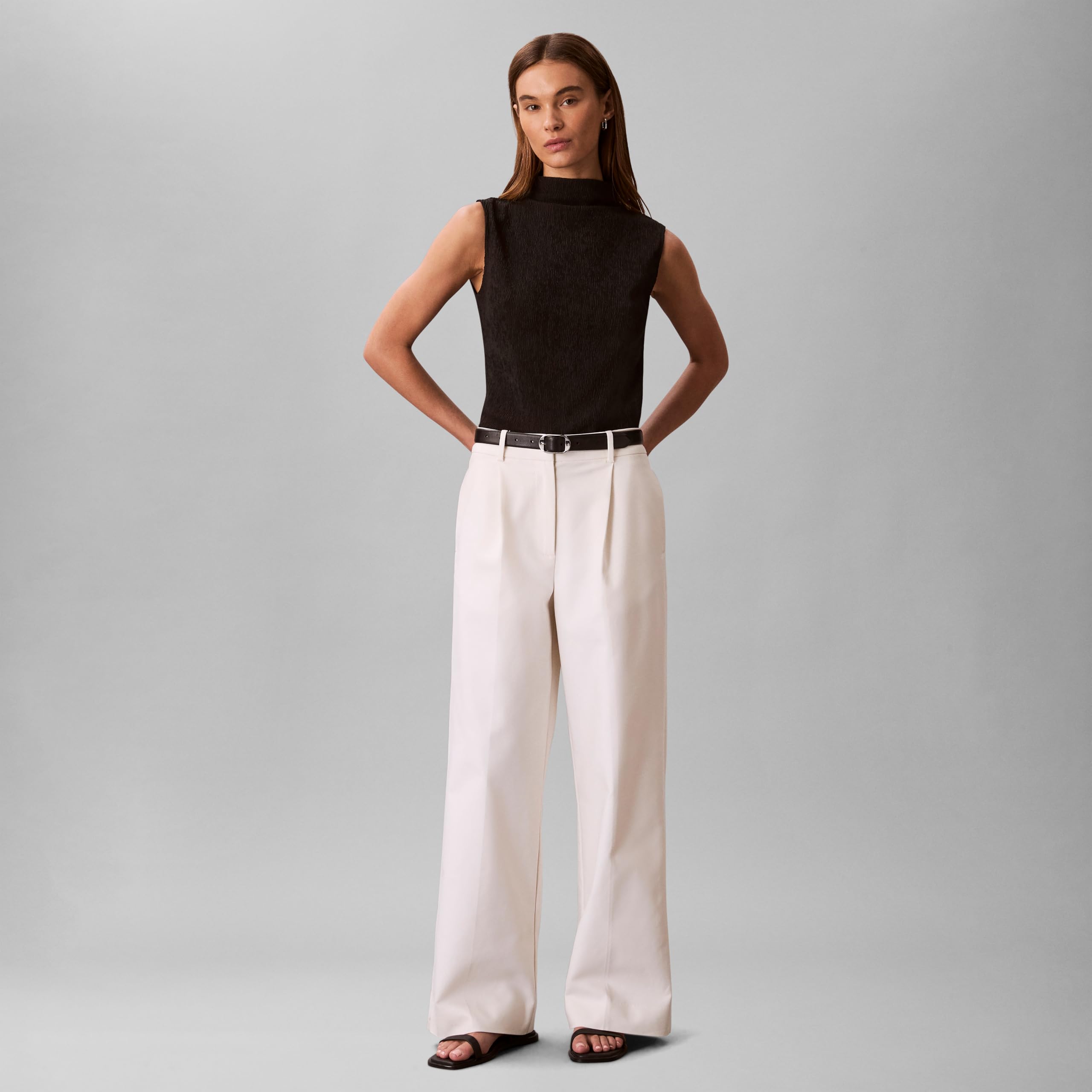 Calvin Klein Women's Textured Knit Mock Neck Top Black