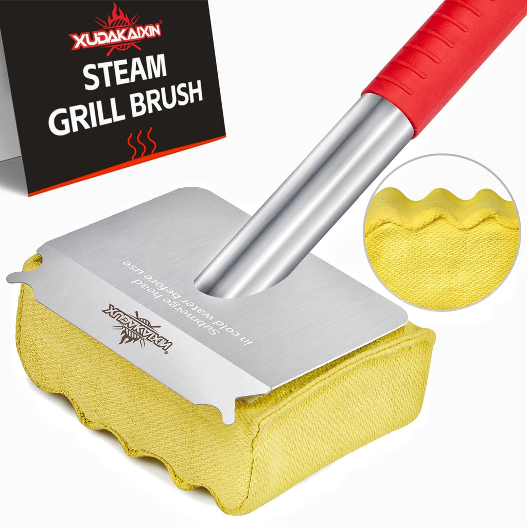 XUDAKAIXIN Grill Brush Bristle Free,Aramid Fiber Wavy Pad Seamless-Fit Cast Iron/Stainless-Steel Grates,BBQ Replaceable Scraper Cleaning Head,Safe Grill Cleaner for Outdoor Grill,Gifts for Men/Dad