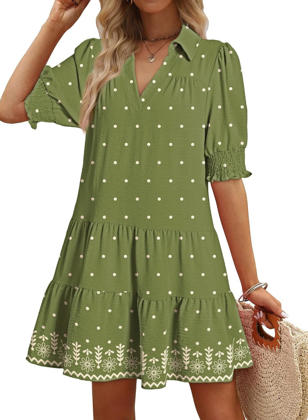 Dokotoo Boho Dresses for Women 2026 Spring Summer Casual Dress Mini Womens Dresses Vacation Resort Wear Texture Women's Clothing Fashion Beach Plus Size Clothes Green a