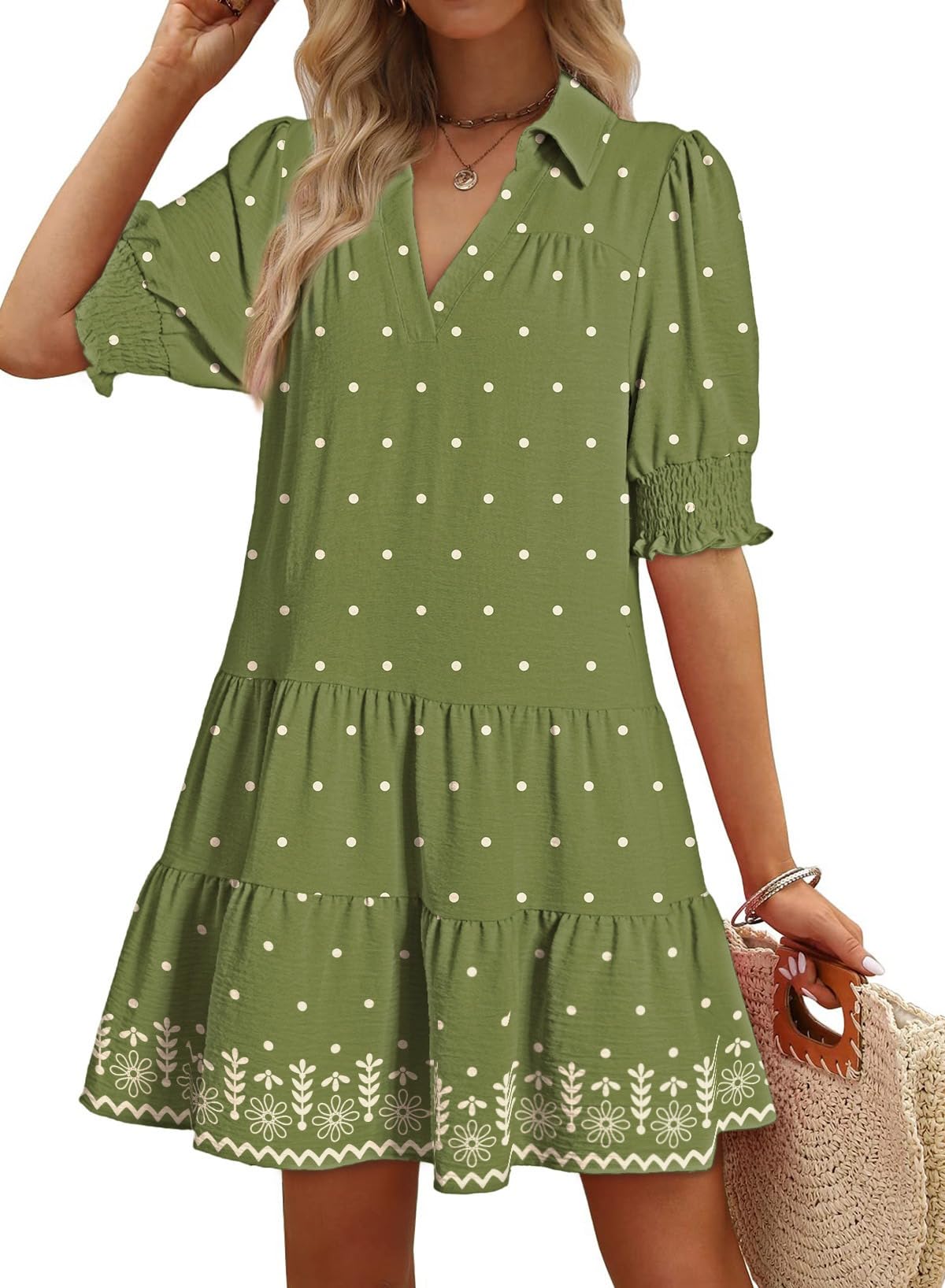 Dokotoo Boho Dresses for Women 2026 Spring Summer Casual Dress Mini Womens Dresses Vacation Resort Wear Texture Women's Clothing Fashion Beach Plus Size Clothes Green a