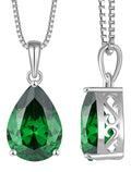 YL Teardrop Necklace 925 Sterling Silver Solitaire Pendant 10x14 MM Pear Cut Created Emerald Filigree Jewelry for Women