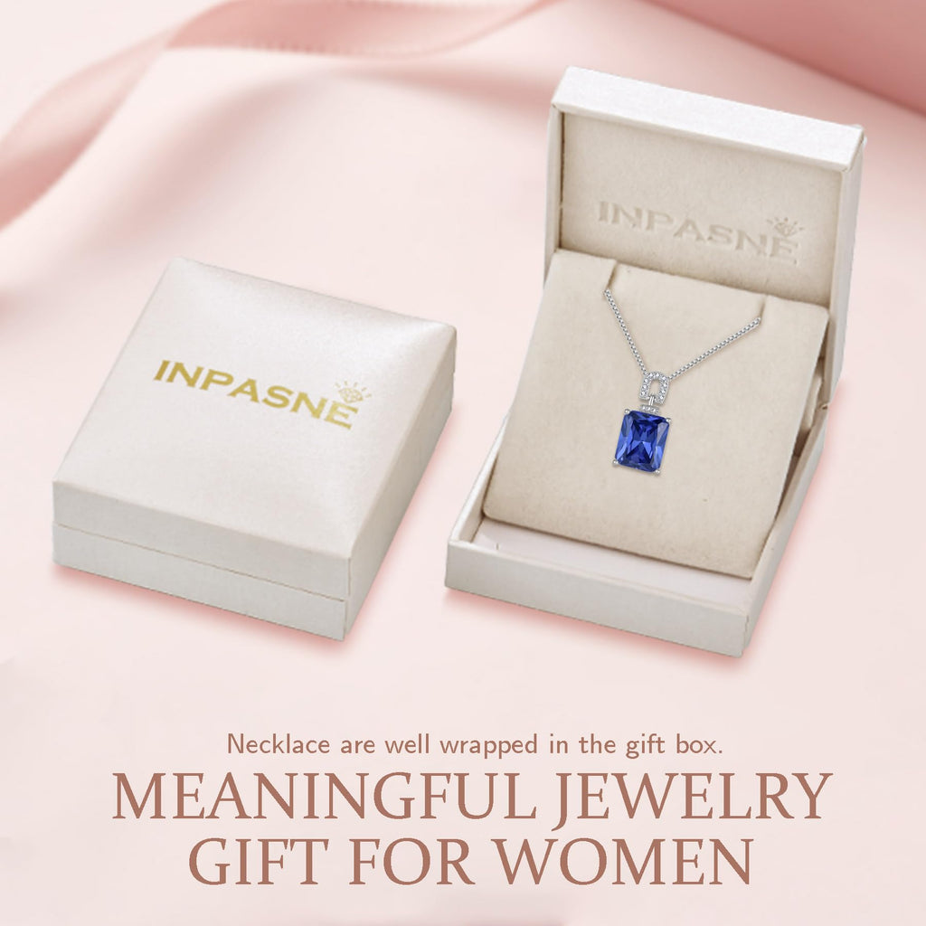Inpasne Tanzanite Necklace 925 Sterling Silver Emerald Cut Necklace Baguette Pendant December Birthstone Jewelry Gifts for Women