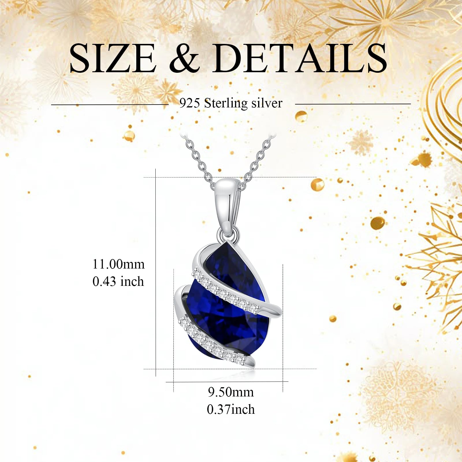 FYBIOD Pear Shaped Created Sapphire and Diamond Pendant Necklace for Women 925 Sterling Silver 2 Carat Teardrop Sapphire Necklace Birthday Gift for Her Mom
