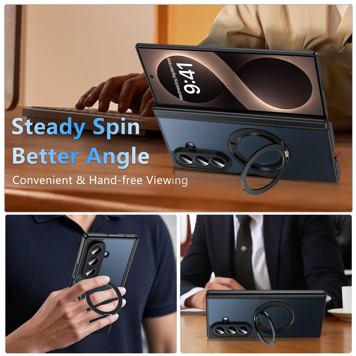 OWKEY Magnetic for Samsung Galaxy Z Fold 8 Ultra Case with Stand,Black