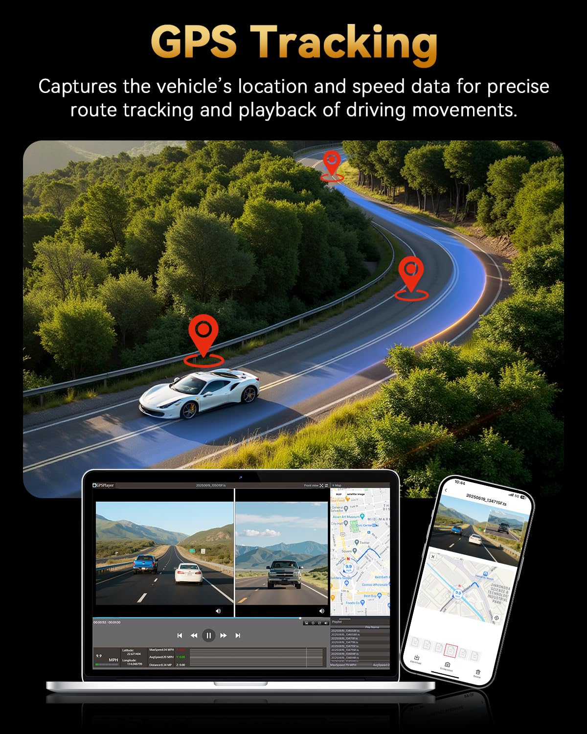 TERUNSOUl 4K+4K Dash Cam Front and Rear, Free 128GB Card Included, 5.8GHz WiFi Dash Camera for Cars, Built-in GPS, G-Sensor, 170°Wide Angle, 3" IPS Screen, 24H Parking Mode, Support 512GB Max