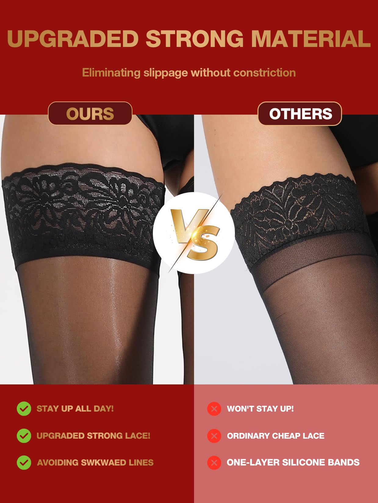 MERYLURE Shiny Thigh High Stockings for Women Reinforced Strong Lace Top Pantyhose Dual Silicone Silk Tights Lingerie