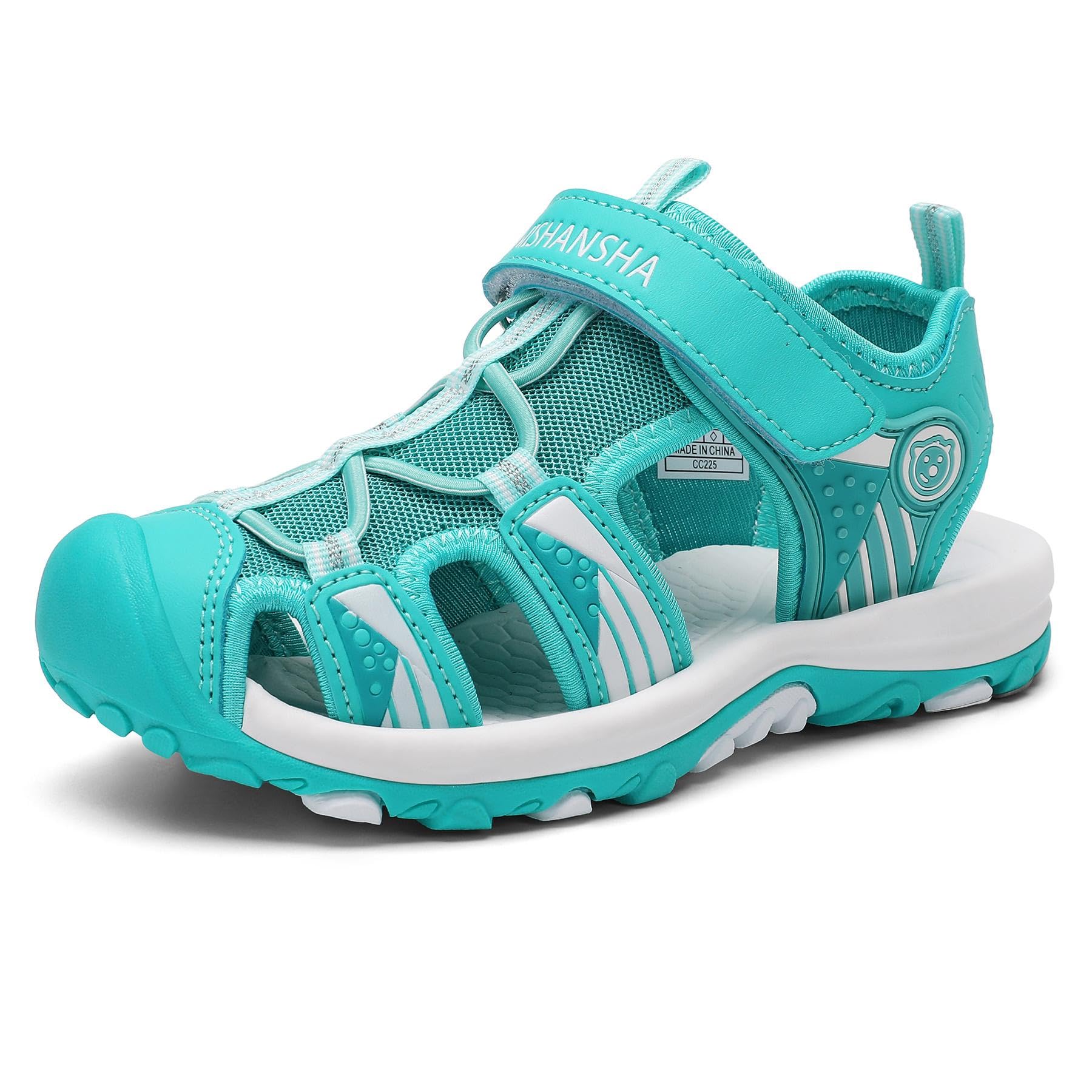 Mishansha Kids Closed Toe Sport Sandals for Boys Girls, Quick Dry Water Shoes with Adjustable Strap, Non Slip Beach Hiking Walking Sandals Green 1 Little Kid
