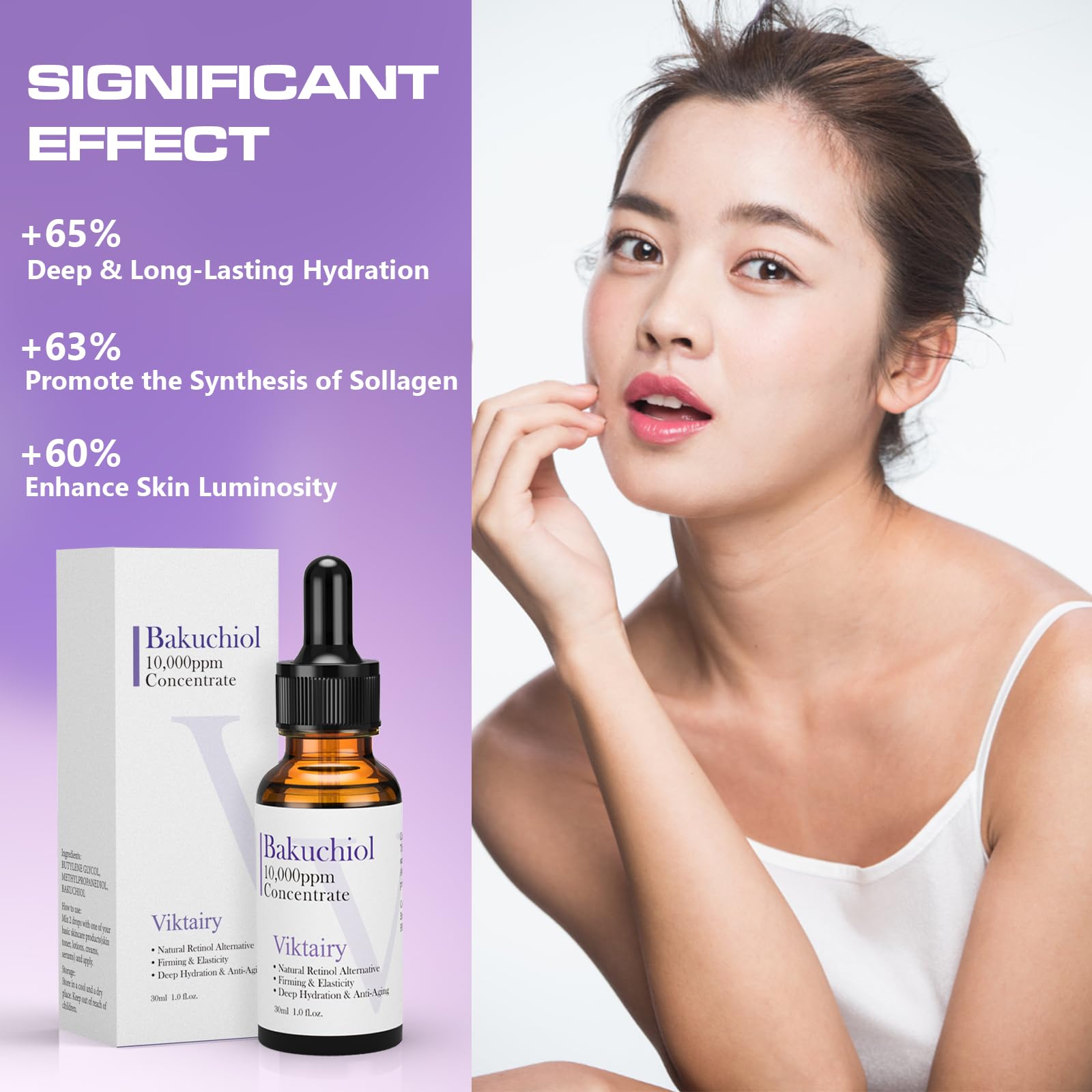 Viktairy Bakuchiol Serum Concentrate, High-Potency Mix-In Bakuchiol Oil Serum, Gentle Retinol Alternative for Wrinkle Reduction, Hydrating & Firming Anti-Aging Skincare, Vegan Non-GMO, 30ml 10,000ppm