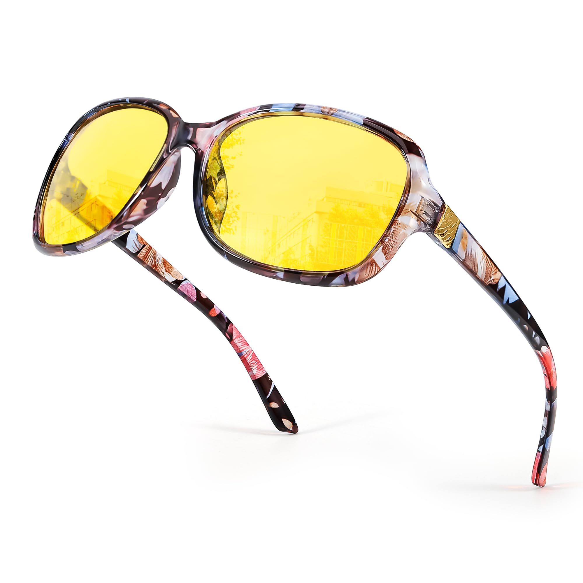 SIPHEW Night-Vision Glasses for Driving Women, Polarized Night-Driving Glasses- Anti-glare Yellow Lens for Nighttime (night-vision glasses, floral)