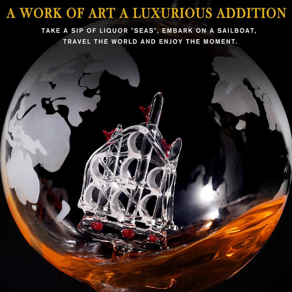 PONPUR Gifts for Men Dad Fathers Day, Whiskey Decanter Globe Set with 2 Ball Stones & 2 Glasses, Anniversary Birthday Gifts for Him Husband Boyfriend Brother, Cool Stuff Gift for Bourbon Scotch