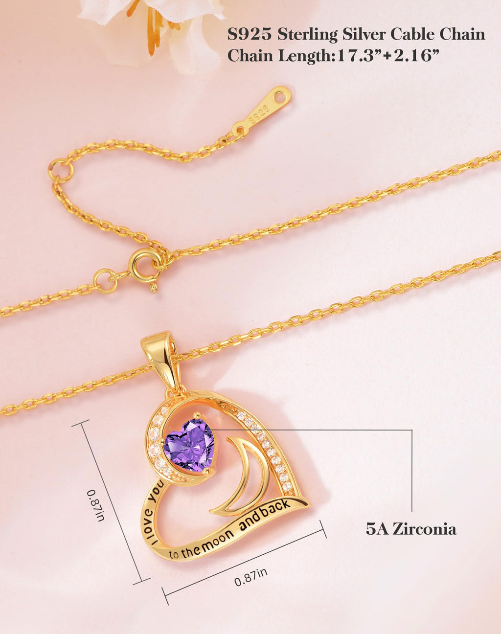 lobci Gold Necklace for Women Heart Necklaces for Wife Jewelry for Wife Gold Necklace for Girlfriend February Amethyst Jewelry(G-Feb-Amethyst)