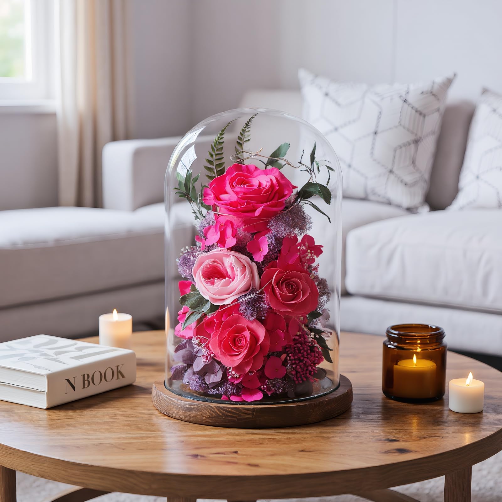 lovenfold Flowers for Delivery Preserved Flowers Rose in Glass Dome,Reddish Rose Forever Flowers Birthday Gifts for Women Mom Grandma Friend Gifts for Her,Home Decor