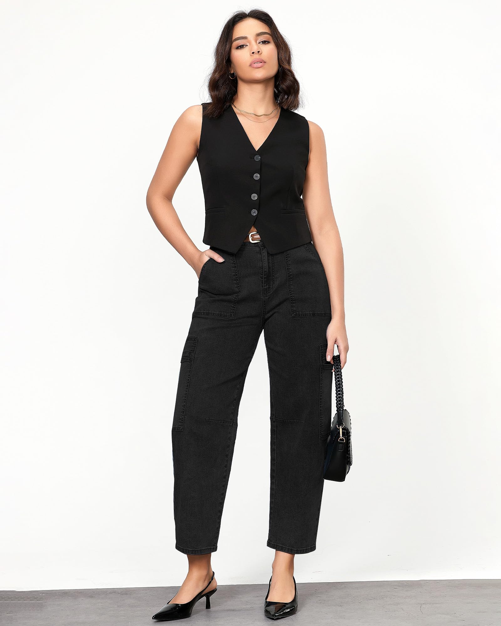 GRAPENT Women Jeans High Rise Barrel Leg Ladies Jeans Womens High Waisted Pants Ankle Jeans High Waisted Ankle Jeans for Women Jeans for Women Trendy Color True Black Small Size 4 to 6