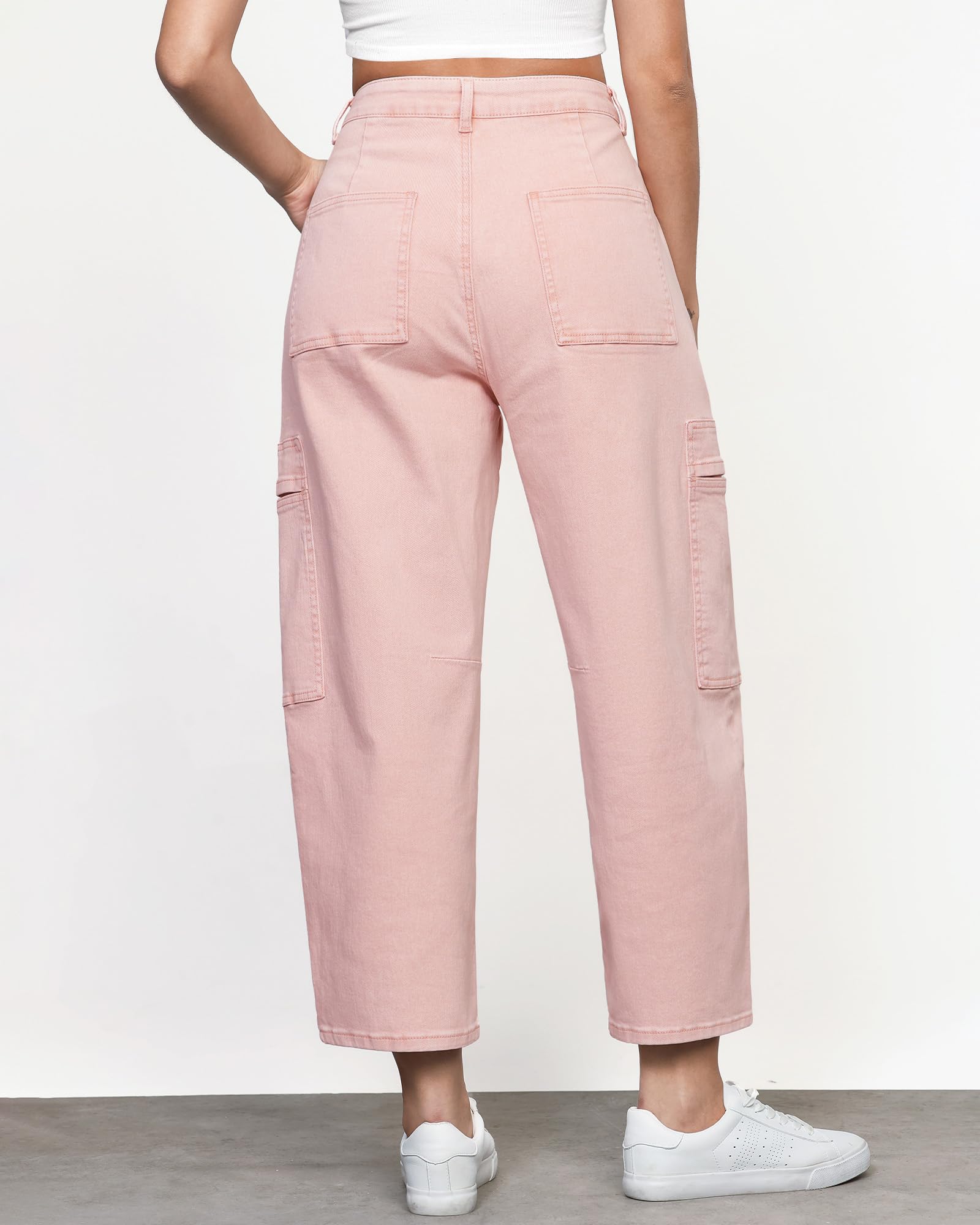 GRAPENT Women's Trendy Summer Casual Cropped Barrel Leg Stretchy Jeans - Candy Pink, Size 12 to 14