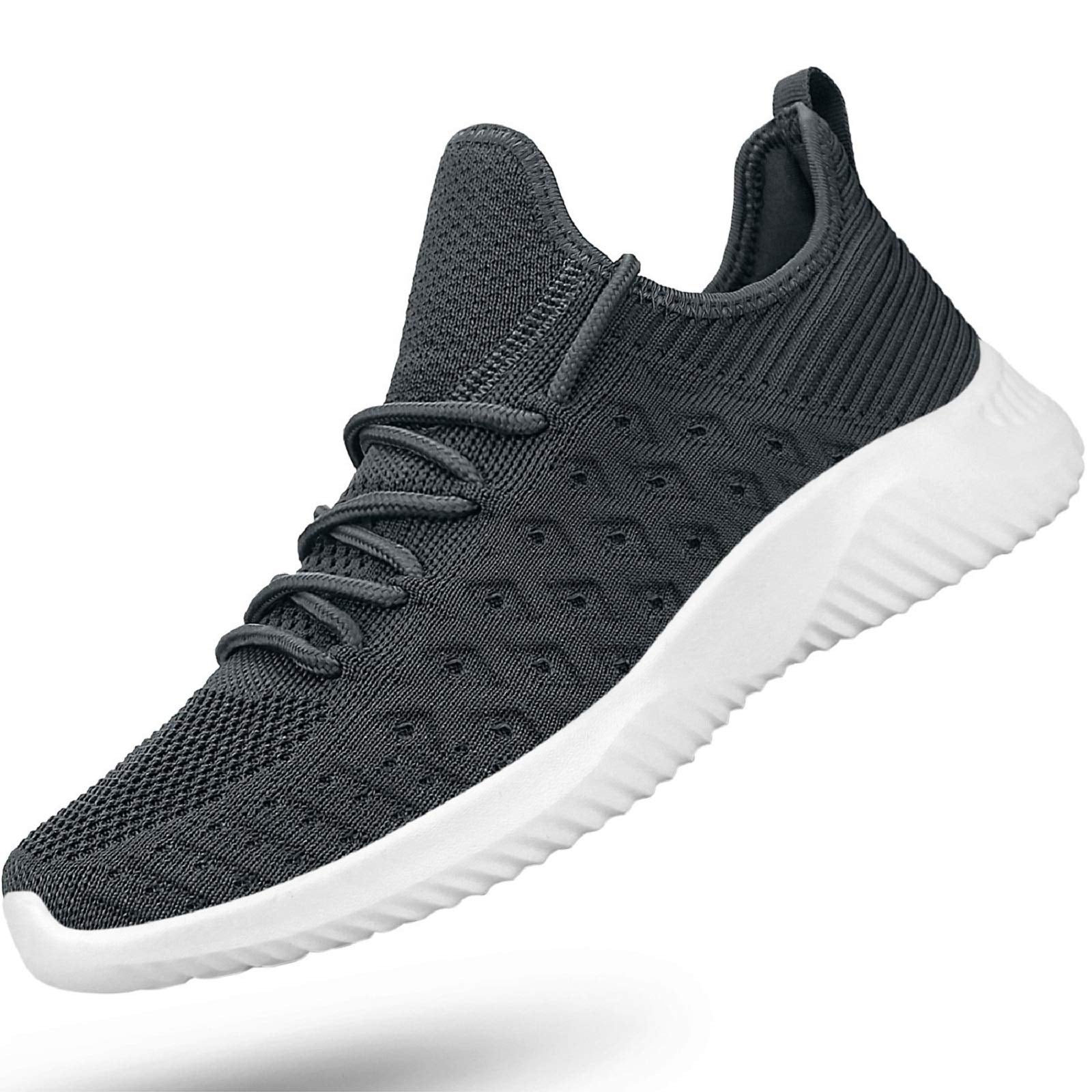 Feethit Mens Slip On Walking Shoes Lightweight Breathable Non Slip Running Shoes Comfortable Fashion Sneakers for Men Dark Grey Size 12