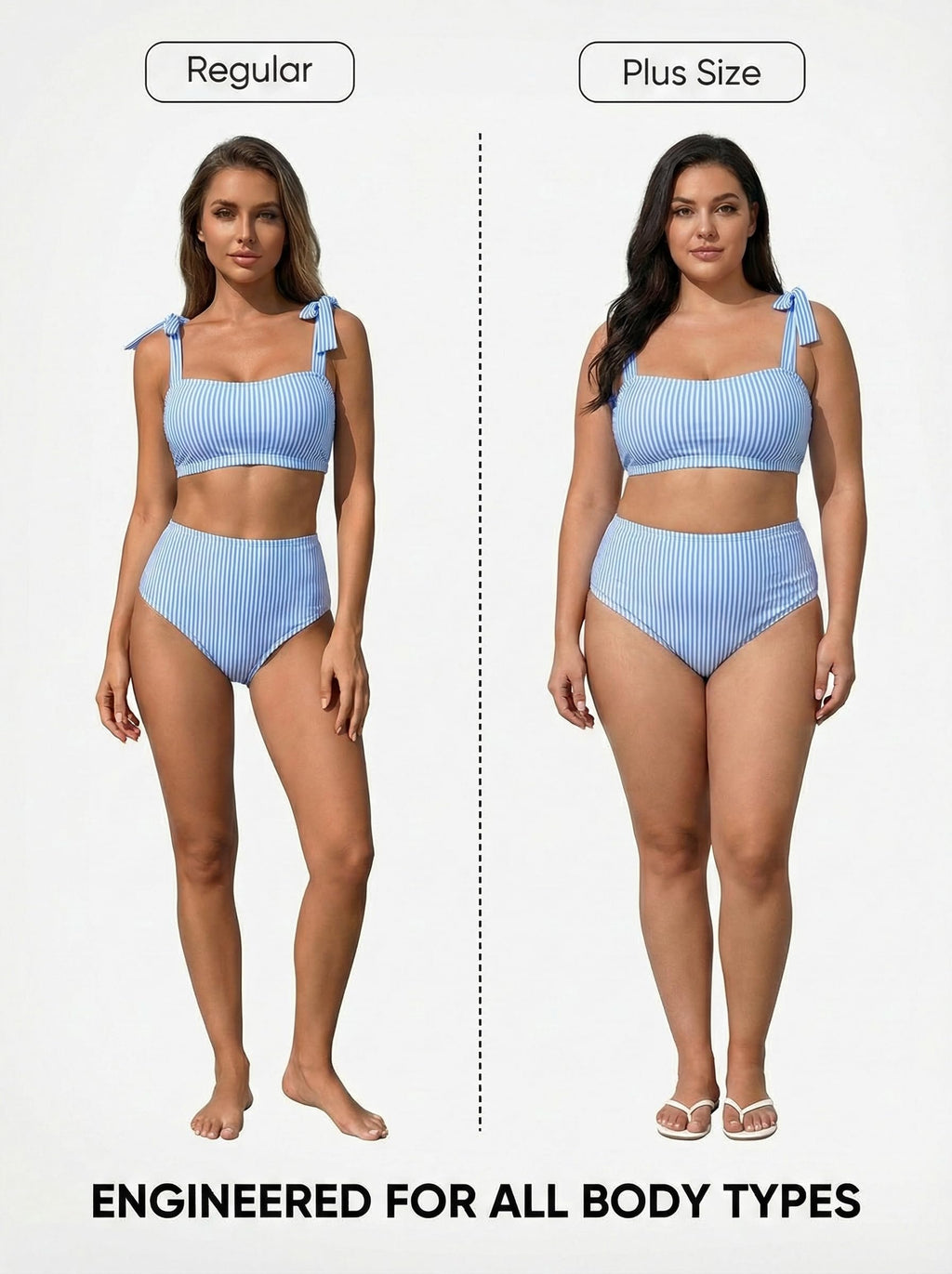 Herseas Women's Striped Bikini Sets Shoulder Strap Knot Removable Pads 2 Piece Swimsuits High Waisted Tummy Control Bathing Suits Teen Cruise Essentials Medium Blue Stripes