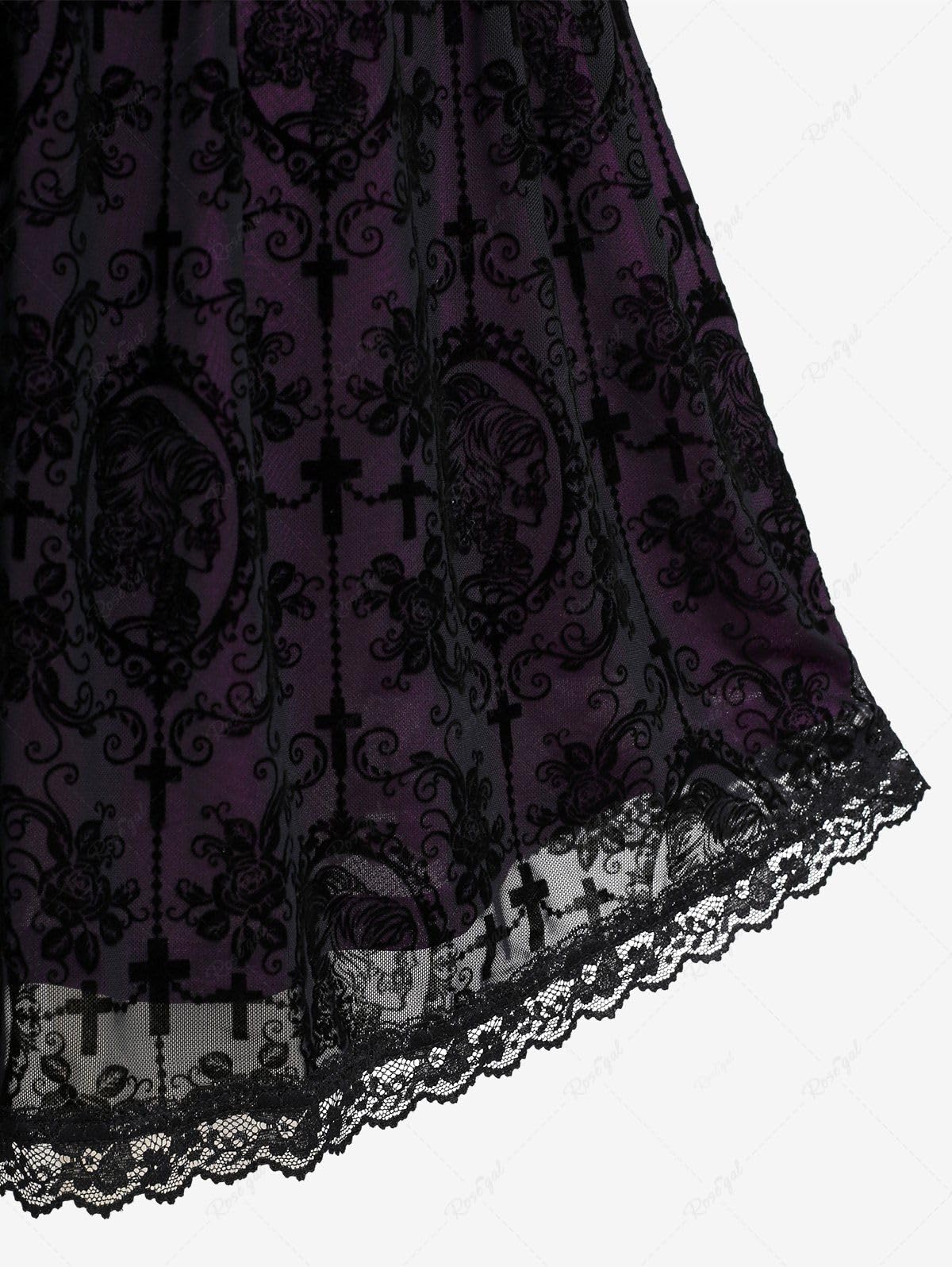 ROSE GAL Women Plus Size Gothic Lace-up Strappy Lace Overlay Midi Dress Vintage Backless Spaghetti Strap A Line Goth Dress(Black_3/1X)