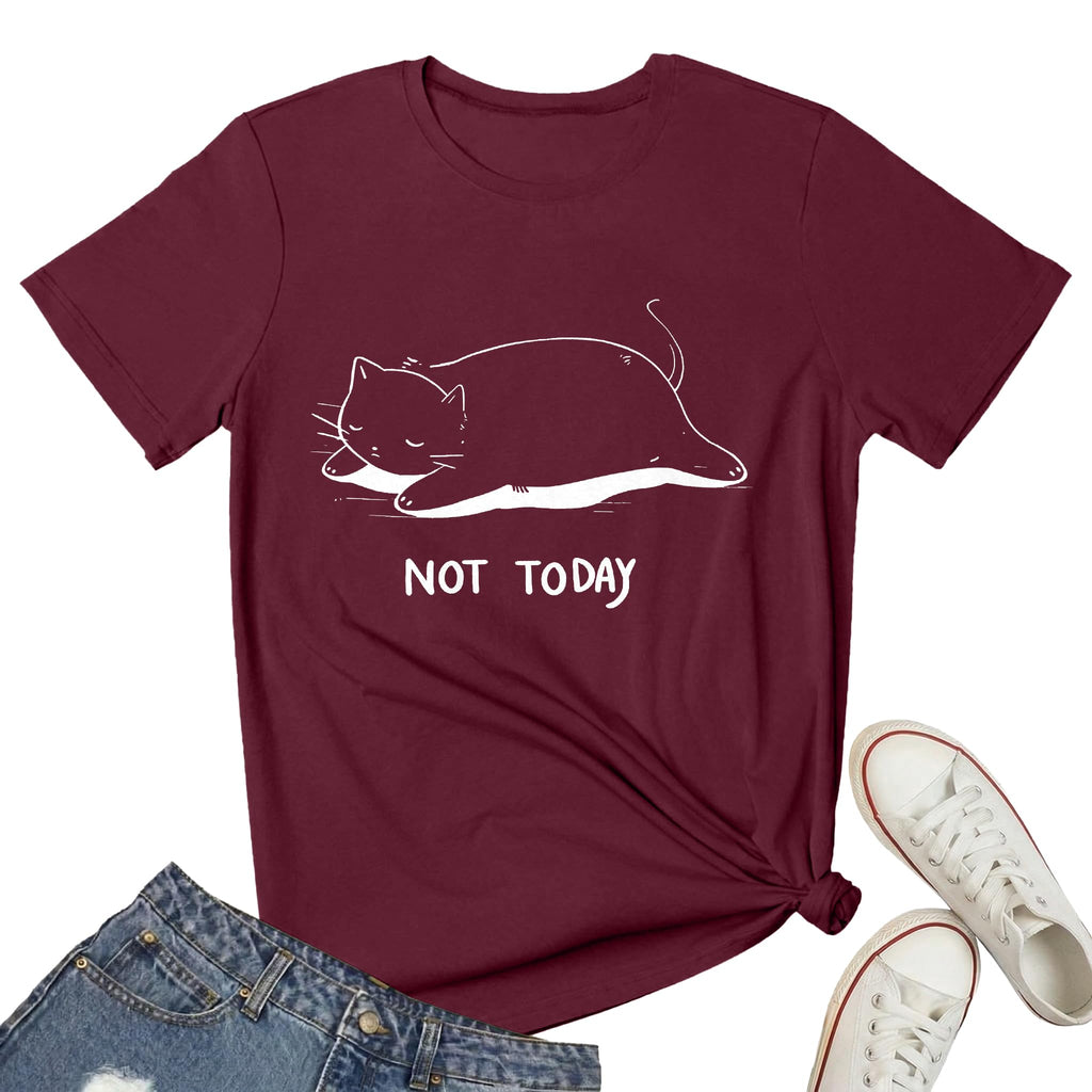Women's Not Today Cat Shirt Funny Graphic Print Tee Teen Girl Short Sleeve Crewneck Casual for Cat Lovers