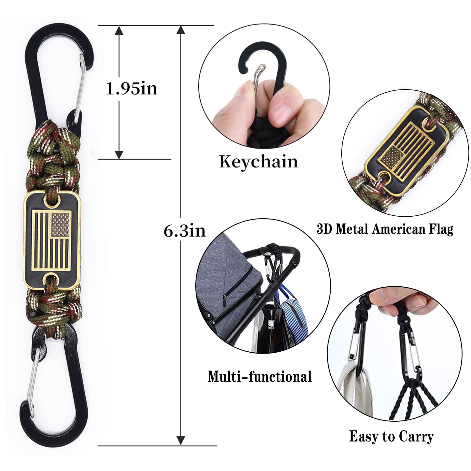 ZXKHYOR 2 Pcs Heavy Duty Paracord Lanyard Necklace, 550 Braided Keychain Lanyard Strap with USA Flag, Parachute Rope Necklace Keychains, Braided Strong Keychains for Outdoor Activities, Camera, Keys