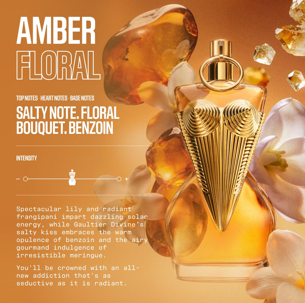 Jean Paul Gaultier Gaultier Divine Le Parfum Intense for Women - Long Lasting Floral Amber Women's Eau de Parfum with Lily, Frangipani, Sea Salt & Benzoin - Refillable Designer Fragrance Spray, 3.4 oz