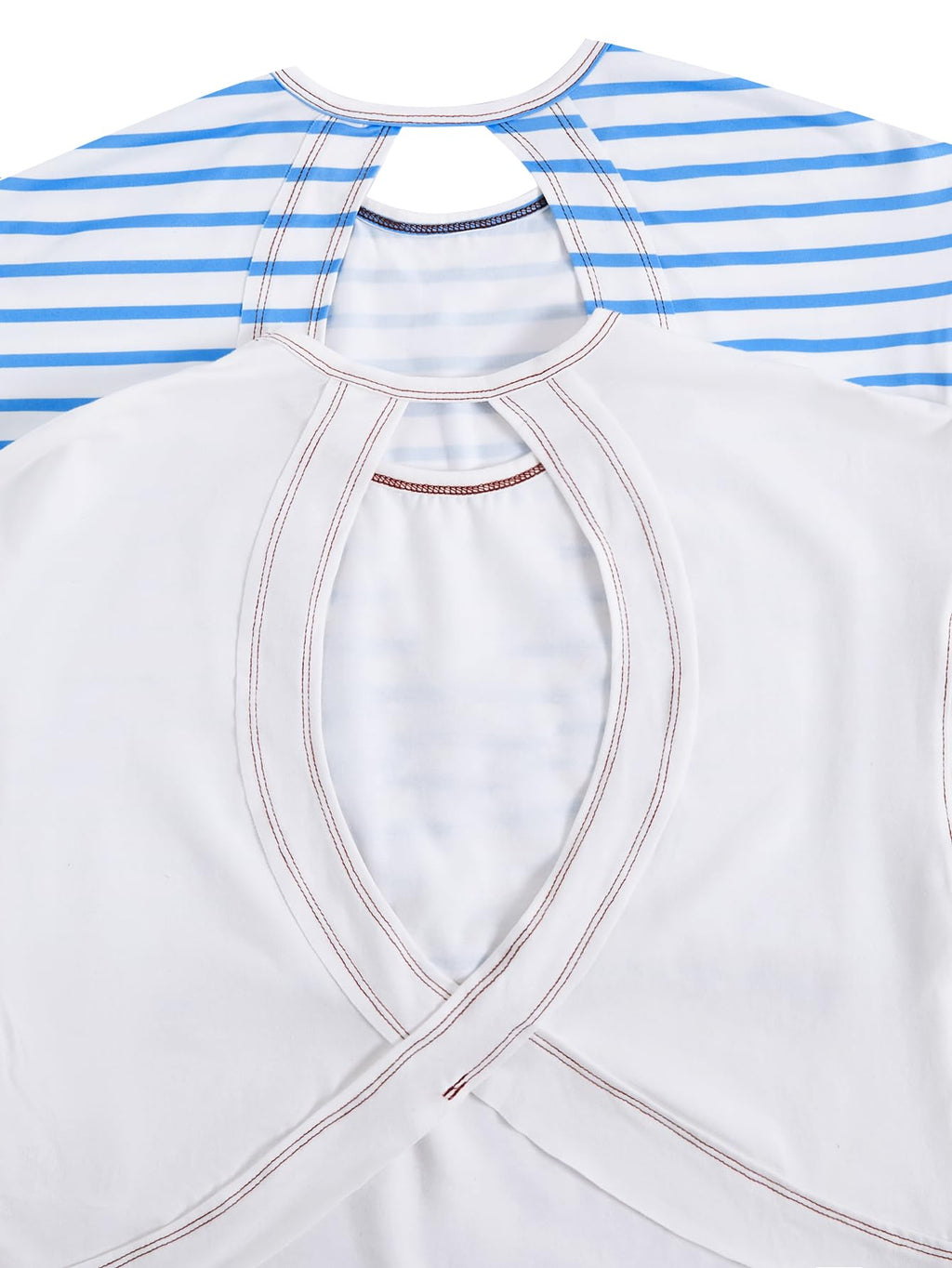 WDIRARA Girl's 2 Pack Open Back T Shirts Crew Neck Criss Cross Short Sleeve Tees Blue and White 12Y