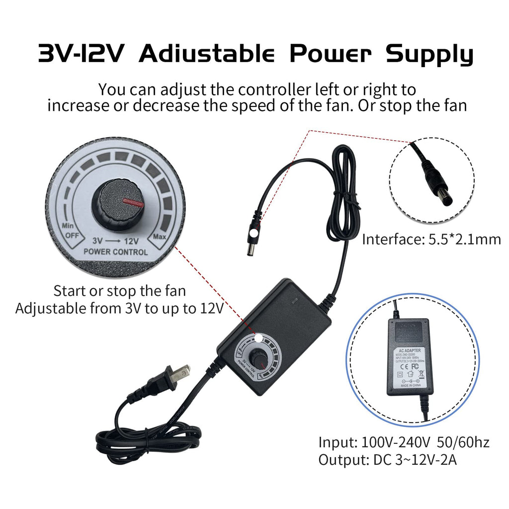 Easy Cloud Computer Fan with AC Plug, 120mm Variable Speed Axial Muffin PC Fan with Controller 120V 110V 220V Small 12V Case Cooling for PC Server Cabinet DVR TV Router Receiver Xbox Greenhouse