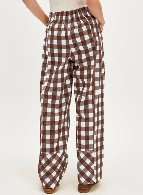 Acelitt Womens Casual Checkered Pants Fall Fashion 2026 Loose Drawstring Elastic Waist Ankle Pants Trousers with Pockets Brown Large