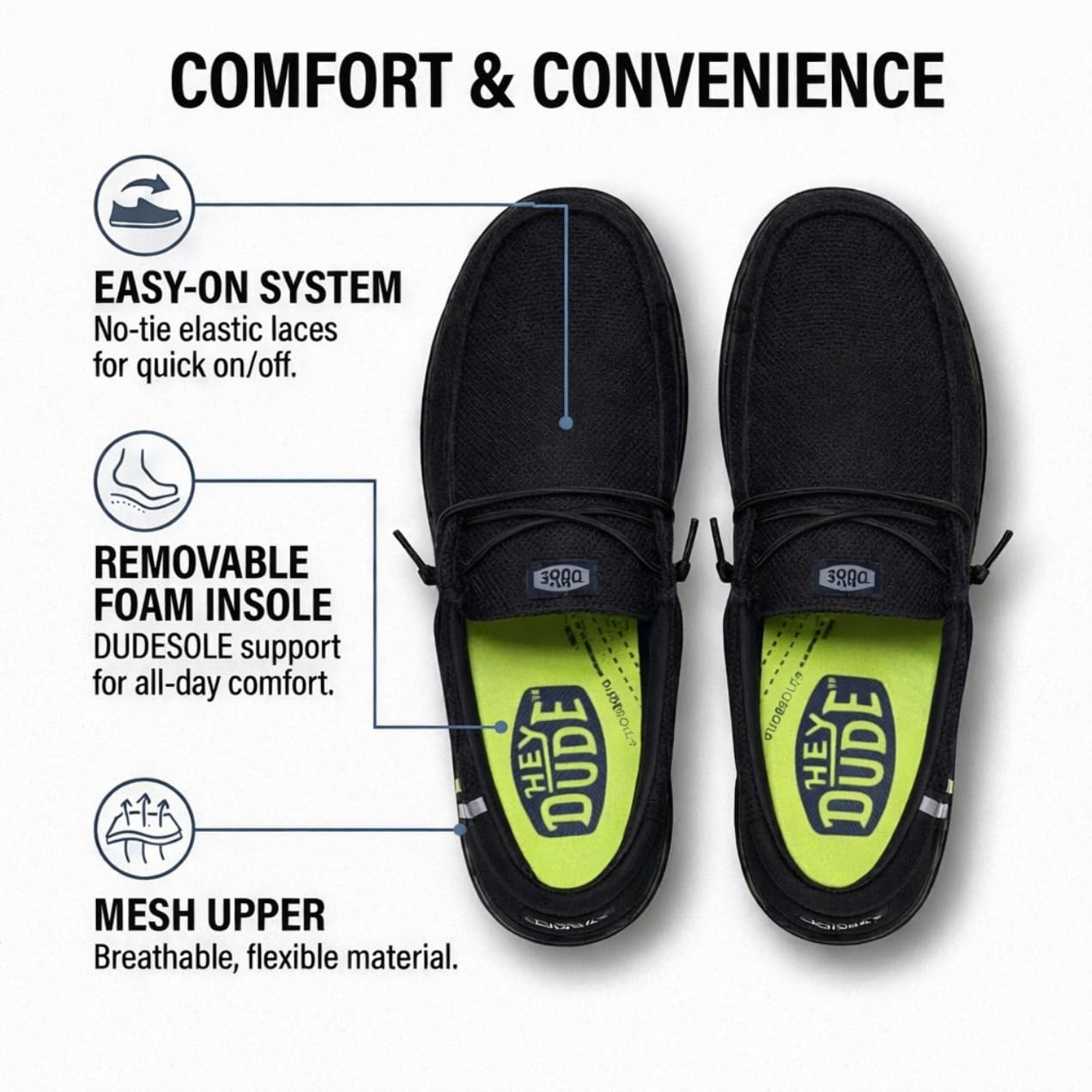 HEYDUDE Wally Work CT Wide Black/Black Size 10, Mens Shoes, Slip-on Loafers, Comfortable & Light-Weight